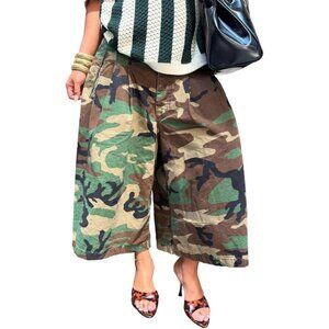 Women Cargo Jeans Camouflage Wide Leg Cropped Denim Plus Size Casual Trendy